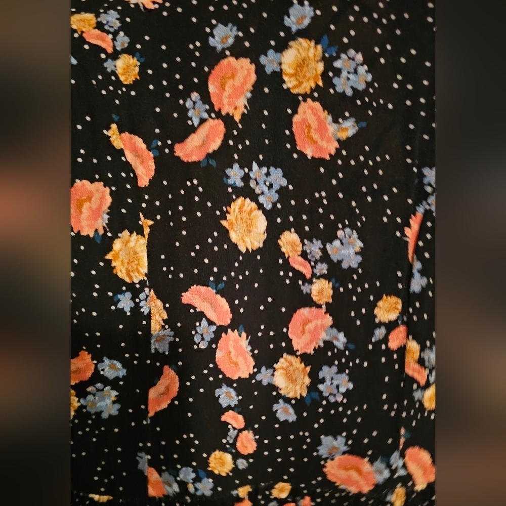 Xhilaration Black Floral Skater Mini Dress Pom Trim Short Sleeve - Picture 3 of 6